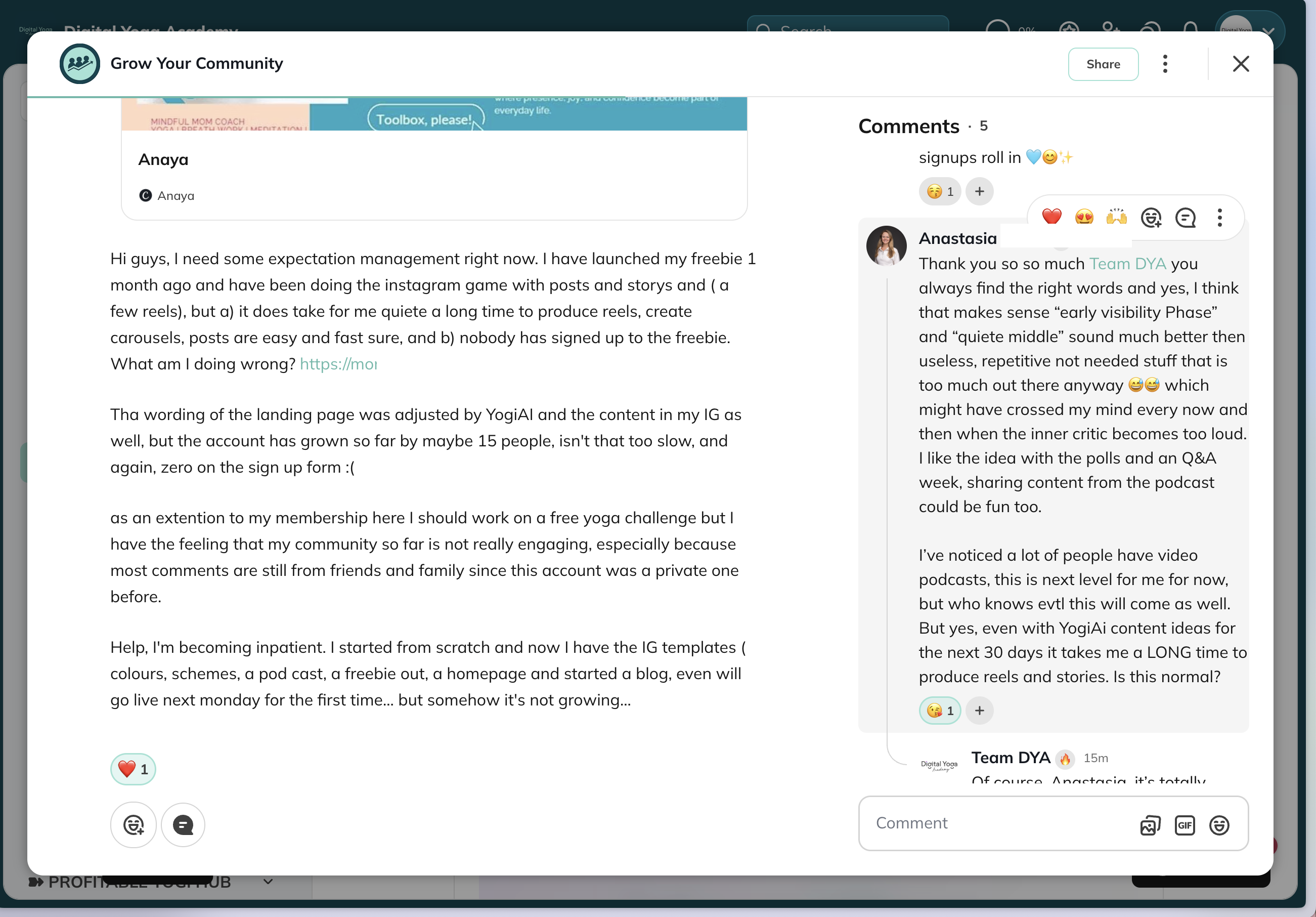 Digital Yoga Academy community member support