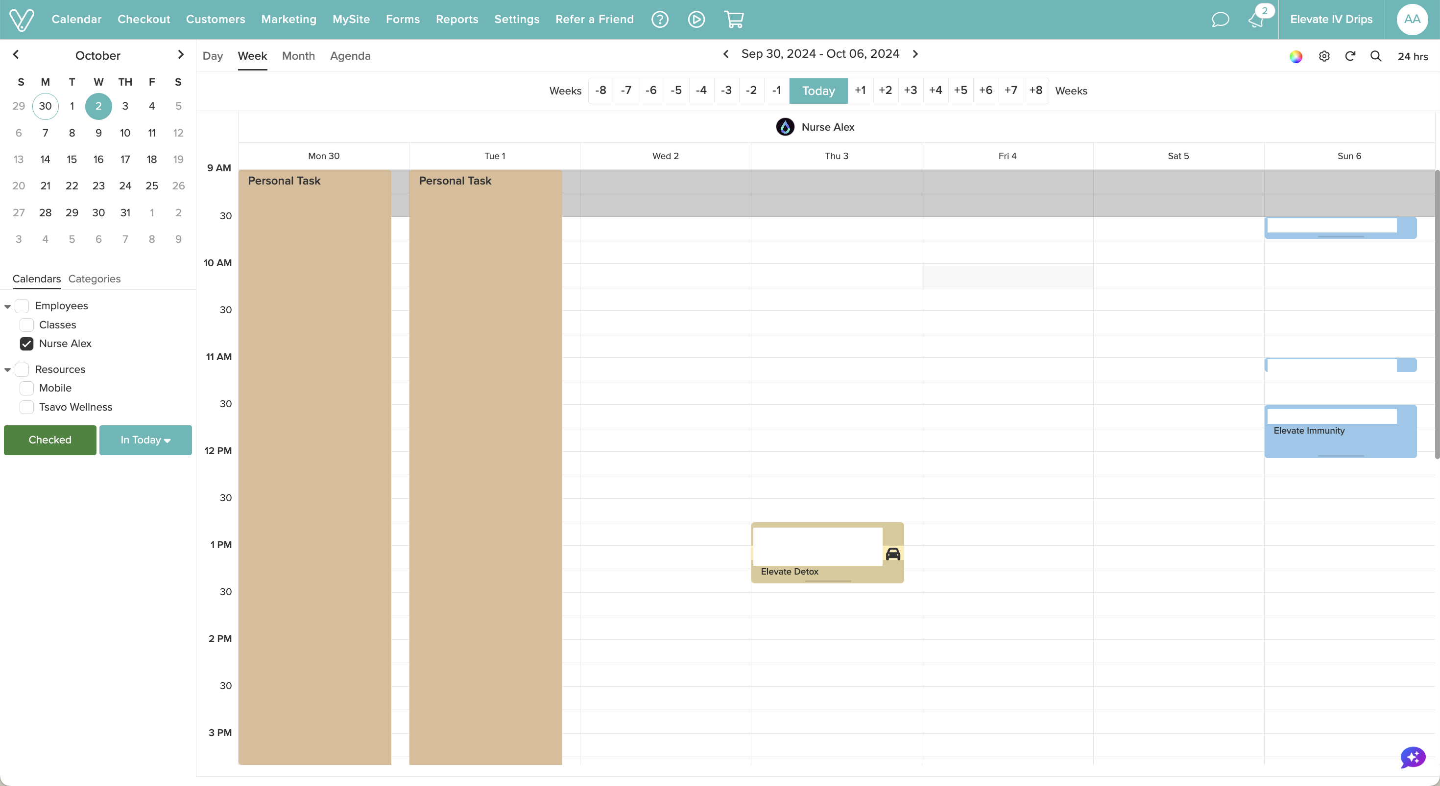 Elevate IV Drips Vagaro scheduling calendar